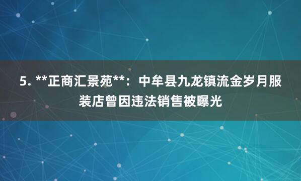 5. **正商汇景苑**:中牟县九龙镇流金岁月服装店曾因违法销售被曝光